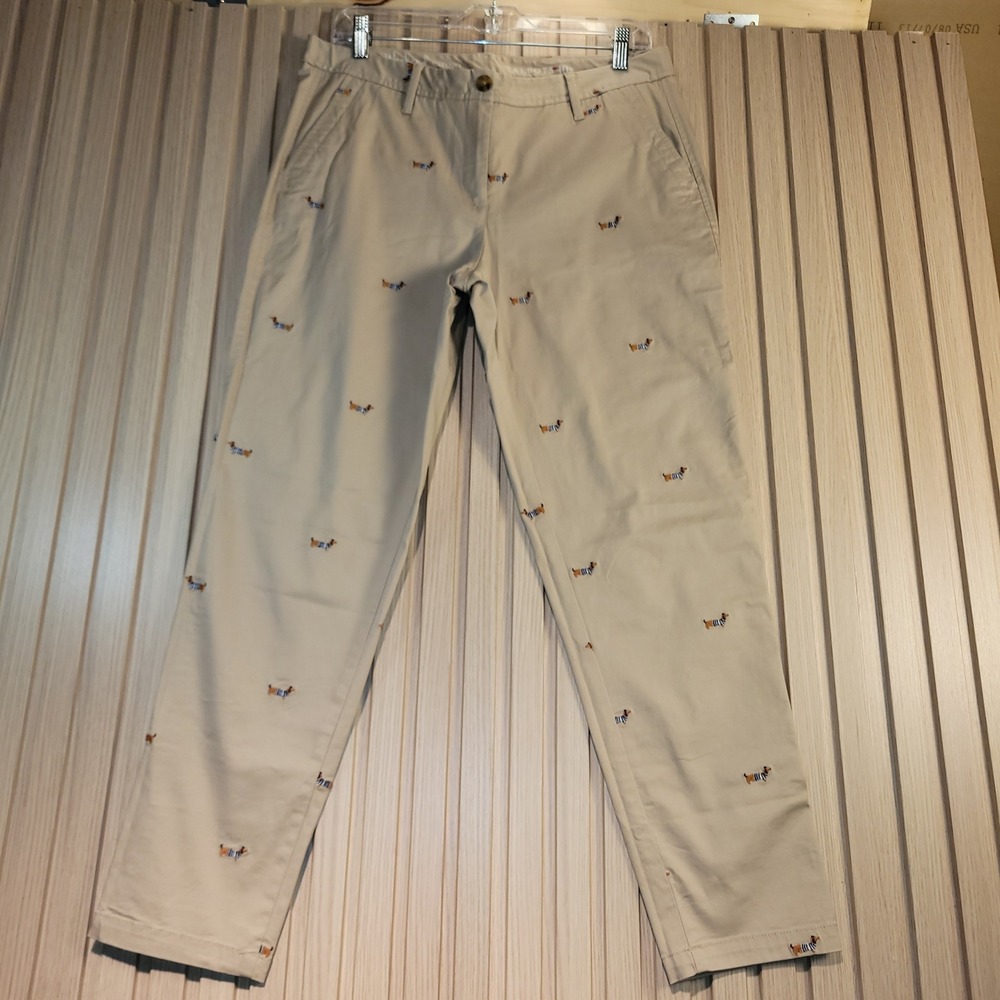Talbots Weekend Chino Pants Women 10P Tan Embroidered Dachshund Dog Excellent
